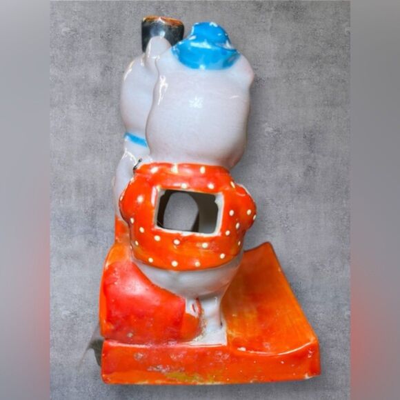 Vintage Gold Castle Japan Bisque Three Little Pigs Toothbrush Holder Figurine - Picture 4 of 6